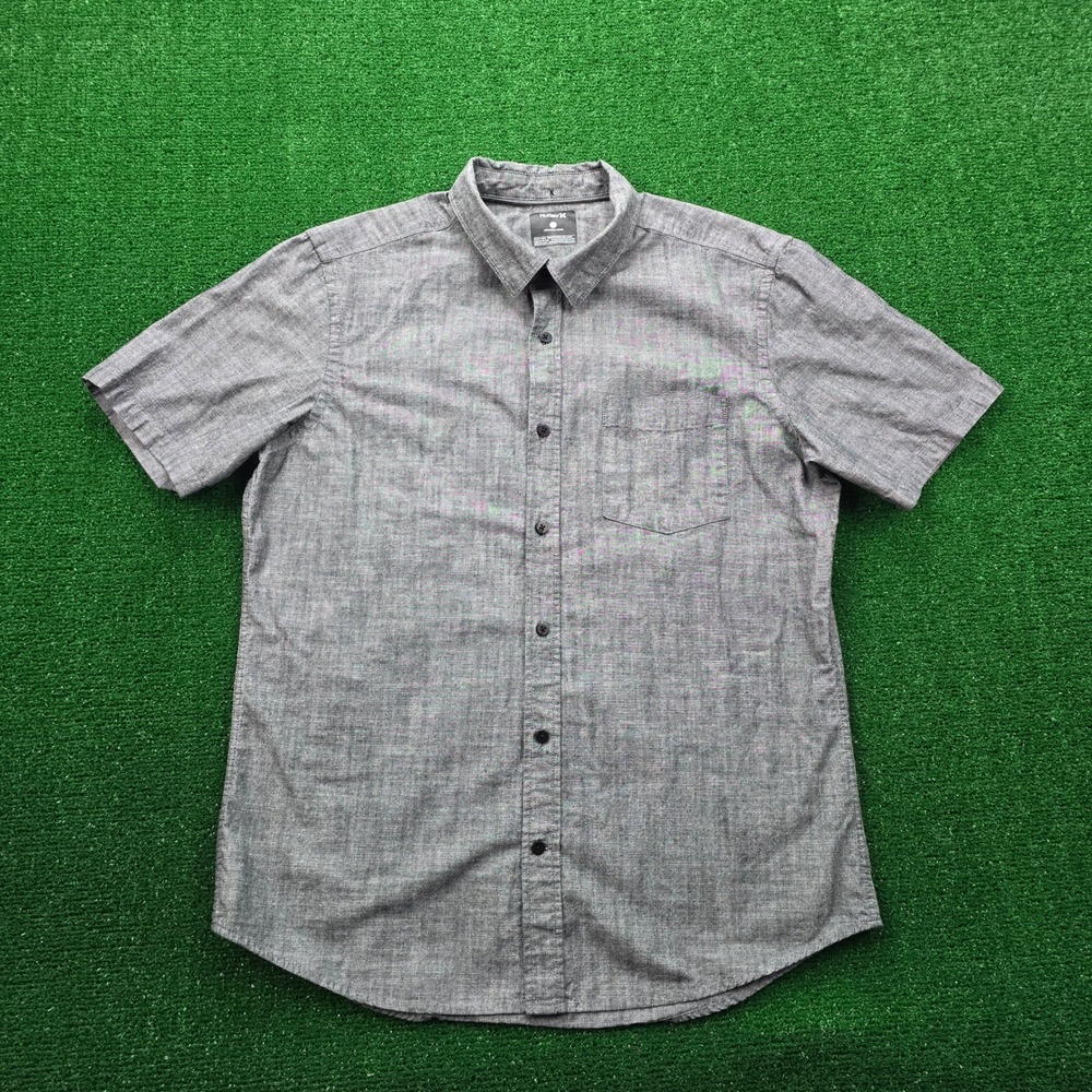 Hurley Shirt Mens Large‎ Gray Button Up Short Sleeve Front Pocket Beach Casual